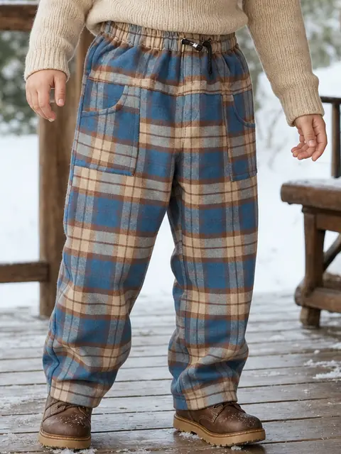 Blue and Tan Check casual pants