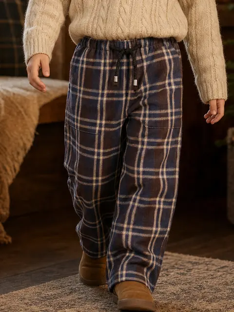 Navy and Brown Check casual pants
