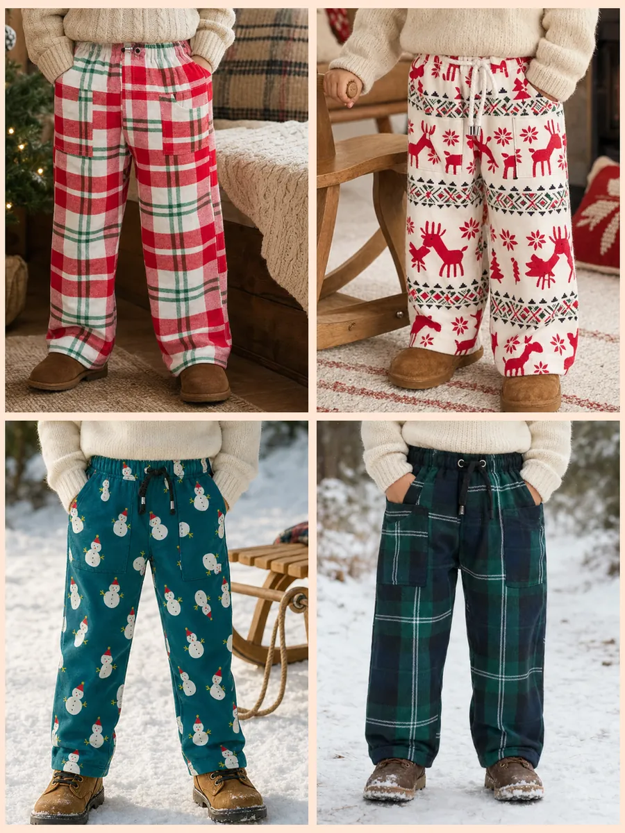 Four Vridhie designs: Red Tartan, Reindeer, Snowmen and Green Tartan